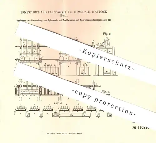 original Patent - Ernest Richard Farnsworth , Lumsdale , Matlock , England , 1898 , Appretieren von Stoff , Wolle , Garn