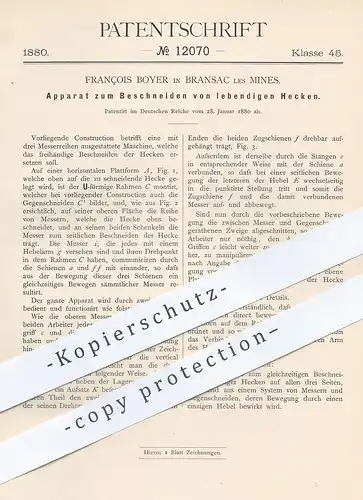 original Patent - François Boyer , Bransac les Mines , 1880 , Schneiden von Hecke | Heckenschere , Gärtner , Messer !!!