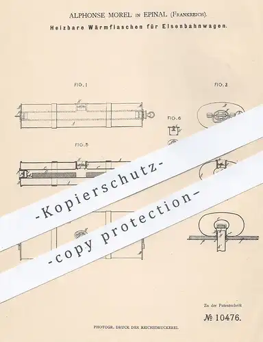 original Patent - Alphonse Morel , Epinal , Frankreich 1880 , Heizbare Wärmflaschen f. Eisenbahnen | Eisenbahn , Heizung