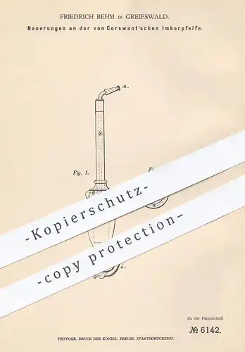 original Patent - Friedrich Behm , Greifswald , Mecklenburg , 1878 , Imkerpfeife | Imker , Bienen , Imkerei | Corswant !