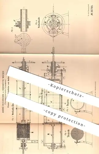 original Patent - André Duchschner , Eisenhütte Wecker , Luxemburg , 1885 , Presse für Heu , Grünfutter , Stroh , Ballen