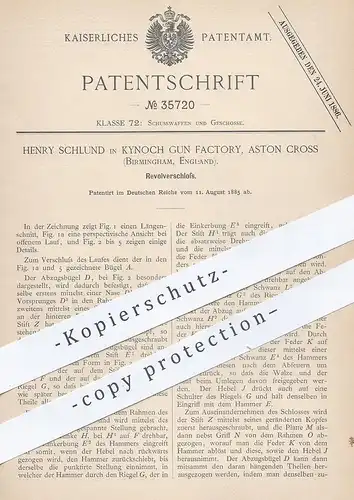 original Patent - Henry Schlund , Kynoch Gun Factory , Aston Cross , Birmingham England 1885 , Revolver Schloss | Pistol