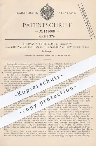 original Patent - Thomas Archer Rose , London | William Alfred Gwynn , Walthamstow , Essex , England , 1902 , Luftpumpe