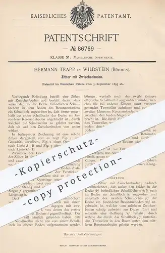 original Patent - Hermann Trapp , Wildstein / Böhmen , 1895 , Zitter mit Zwischenboden | Musik , Musikinstrument !!!