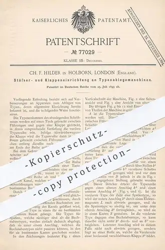 original Patent - Ch. F. Hilder , Holborn , London , England , 1893 , Typenablegemaschine | Typen - Druck | Druckerei !