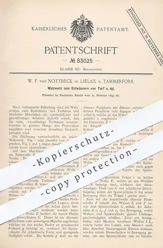 original Patent - W. F. von Nottbeck , Lielax / Tammerfors  1895 , Walzwerk zum Entwässern von Torf | Walze , Brennstoff