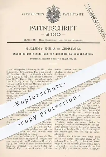 original Patent - H. Jölsen , Enebak / Christiania , 1884 , Herst. von Zündholz - Schachteln | Streichholz - Schachtel