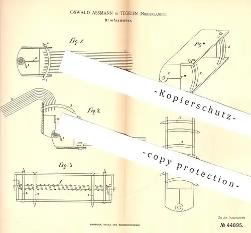 original Patent - Oswald Assmann , Tegelen , Niederlande , 1888 , Briefsammler | Papier - Ordner | Buch , Buchbinder !!!