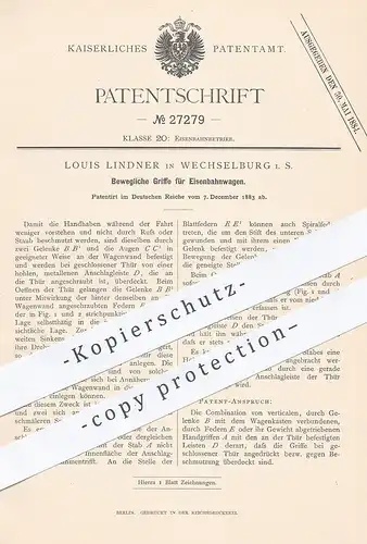 original Patent - Louis Lindner , Wechselburg , 1883 , Türgriff für Eisenbahnwagen | Eisenbahn - Wagon | Straßenbahn
