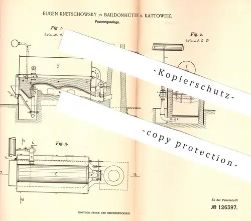 original Patent - Eugen Knetschowsky , Baildonhütte / Kattowitz , 1900 , Feuerungsanlage | Feuerung , Ofen , Heizung !!