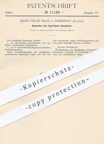 original Patent - Julius Oscar Hille , Olbernhau , Sachsen , 1880 , Baukasten , Bausteine | Hakenkreuz | Lego | Bauwerk
