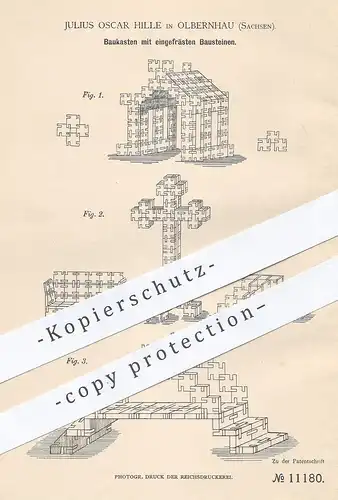 original Patent - Julius Oscar Hille , Olbernhau , Sachsen , 1880 , Baukasten , Bausteine | Hakenkreuz | Lego | Bauwerk