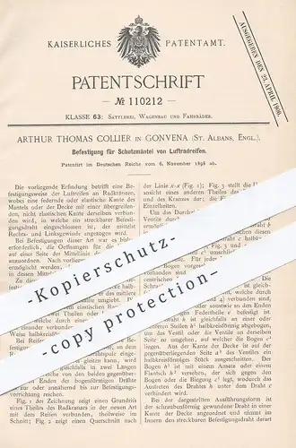 original Patent - Arthur Thomas Collier , Convena , St. Albans , England  1898 , Befestigung für Schutzmäntel von Reifen
