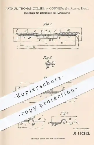 original Patent - Arthur Thomas Collier , Convena , St. Albans , England  1898 , Befestigung für Schutzmäntel von Reifen