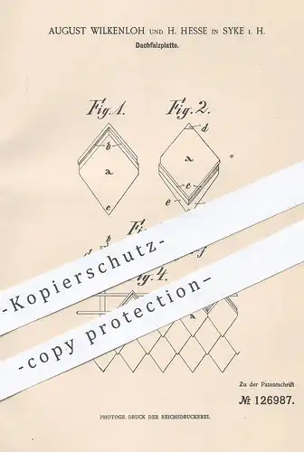 original Patent - August Wilkenloh , H. Hesse , Syke , 1901 , Dachfalzplatte | Dachdecker , Dach , Dachziegel , Ziegelei