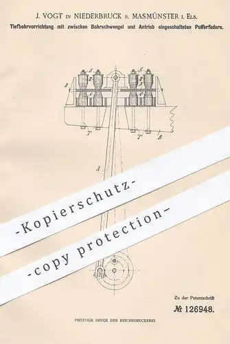 original Patent - J. Vogt , Niederbruck / Masmünster , Elsass , 1897 , Tiefbohrer | Bohrmaschine , Bergbau , Bergwerk