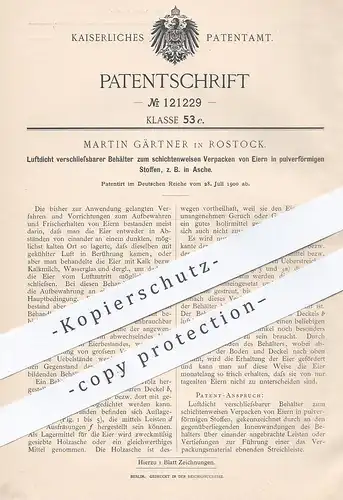 original Patent - Martin Gärtner , Rostock , Mecklenburg , 1900 , Luftdicht verschließbarer Frischebehälter für Eier !!