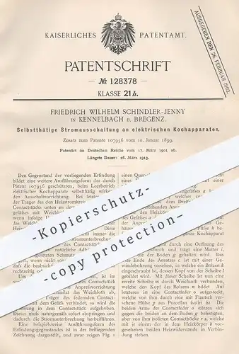 original Patent - Friedrich Wilhelm Schindler Jenny , Kennelbach / Bregenz , 1901 , Stromausschaltung am Herd | Elektrik