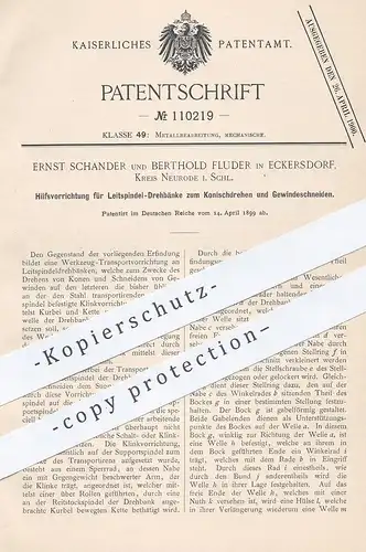 original Patent - Ernst Schander , Berthold Fluder , Eckersdorf / Neurode , Schlesien , 1899 , Leitspindel - Drehbank !!