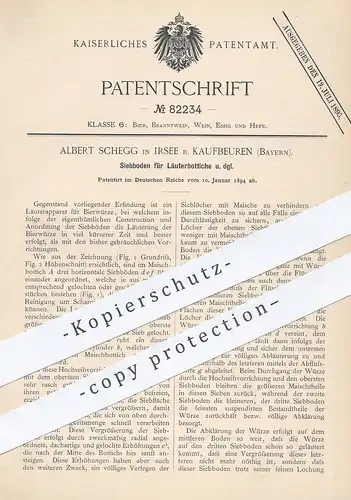 original Patent - Albert Schegg , Irsee / Kaufbeuren , Bayern , 1894 , Siebboden für Läuterbottiche | Bier , Brauerei