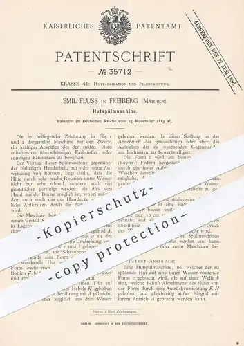 original Patent - Emil Fluss , Freiberg / Mähren 1885 , Hutspülmaschine | Hut - Spülmaschine | Hüte , Modist , Hutmacher