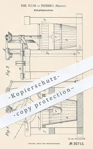 original Patent - Emil Fluss , Freiberg / Mähren 1885 , Hutspülmaschine | Hut - Spülmaschine | Hüte , Modist , Hutmacher