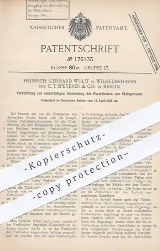 original Patent - Heinrich Gerhard Wulff , Wilhelmshaven | C. T. Speyerer & Co. Berlin , 1905 , Formtisch an Steinpresse