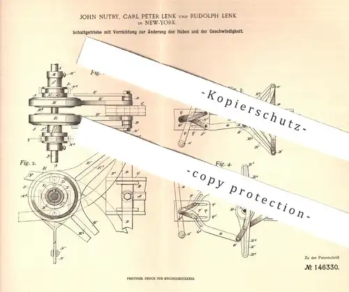 original Patent - John Nutry , Carl Peter Lenk , Rudolph Lenk , New York , 1902 , Schaltgetriebe | Getriebe !!!