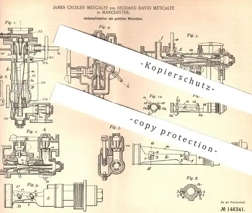 original Patent - James Croxen & Richard David Metcalfe , Manchester , 1902 , Abdampfinjektor mit Mischdüse | Injektor !