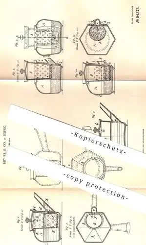 original Patent - Riquet & Co. , Leipzig , 1889 , Teekanne mit Seihsieb | Tee - Kanne | Geschirr | Teesieb !!!