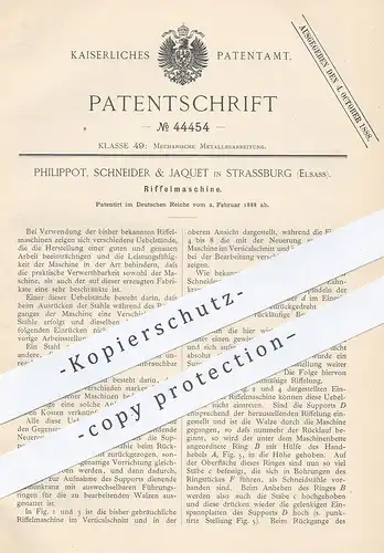 original Patent - Philippot , Schneider & Jaquet , Strassburg / Elsass , 1888 , Riffelmaschine | Metall - Riffelung !!