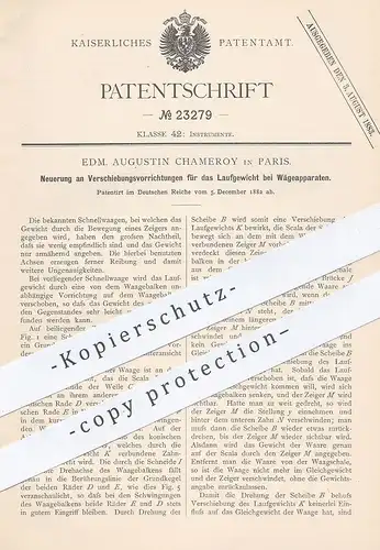 original Patent - Edm. Augustin Chameroy , Paris , Frankreich , 1882 , Laufgewicht an Waagen | Waage , Gewicht , Wiegen