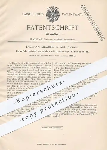 original Patent - Erdmann Kircheis , Aue , 1888 , Rohrfalzzudrückmaschine mit Loch- u. Nietmaschine | Metall - Nieten !!