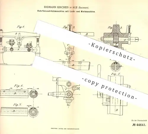 original Patent - Erdmann Kircheis , Aue , 1888 , Rohrfalzzudrückmaschine mit Loch- u. Nietmaschine | Metall - Nieten !!