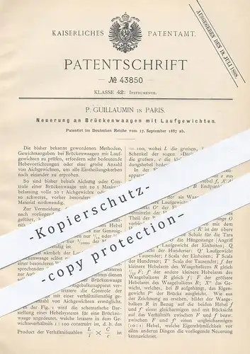 original Patent - P. Guillaumin , Paris , Frankreich , 1887 , Brückenwaage mit Laufgewicht | Waage , Waagen , Wiegen !