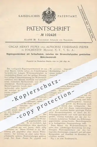 original Patent - Oscar Henry & Alphonse Ferdinand Pieper , Rochester , Monroë , New York USA  1897 , Widerstand | Strom