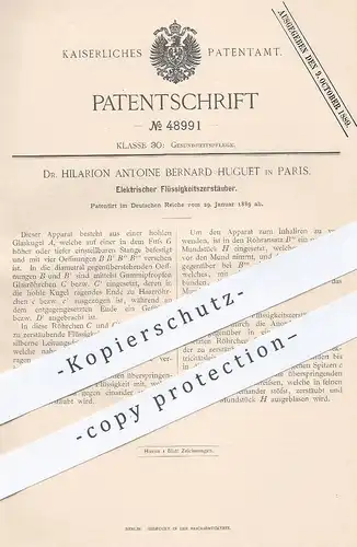 original Patent - Dr. Hilarion Antoine Bernard Huguet , Paris , 1889 , Elektr. Flüssigkeits - Zerstäuber | Medizin