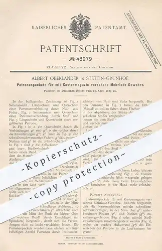 original Patent - Albert Oberländer , Stettin / Grünhof , 1889 , Patronenpaket für Gewehr | Waffen , Munition , Pistole