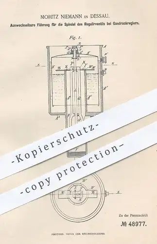 original Patent - Moritz Niemann , Dessau , 1889 , Regulierventil am Gasdruckregler | Gas - Brenner | Ventil , Regler !!