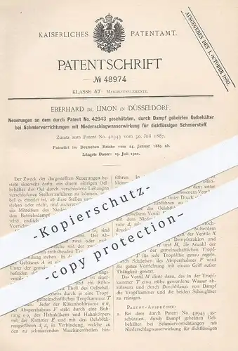 original Patent - Eberhard de Limon , Düsseldorf , 1889 , durch Dampf beheizter Ölbehälter | Öl - Schmiervorrichtung !!