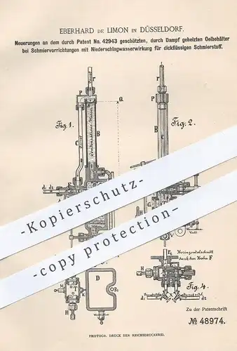 original Patent - Eberhard de Limon , Düsseldorf , 1889 , durch Dampf beheizter Ölbehälter | Öl - Schmiervorrichtung !!