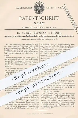 original Patent - Dr. Alfred Feldmann , Bremen , Darstellung von Salmiakgeist , Ammoniakwasser | Ammoniak , Salmiak !!!