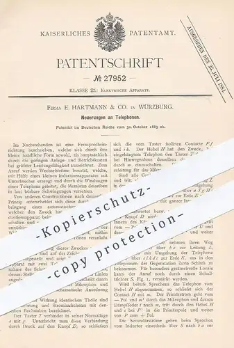 original Patent - E. Hartmann & Co. Würzburg , 1883 , Telefon | Telefone , Telefonie | Telephon , Elektriker , Strom !!