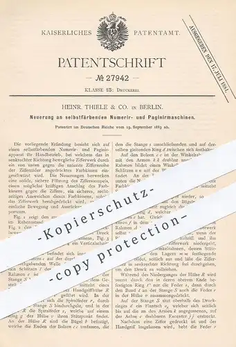 original Patent - H. Thiele & Co. Berlin , 1883 , selbstfärbende Nummeriermaschine , Paginiermaschine | Druck , Drucker