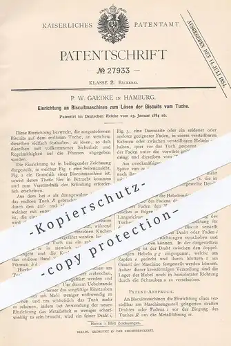 original Patent - P. W. Gaedke , Hamburg , 1884 , Bisquitmaschine | Bisquit , Keks , Kuchen | Bäcker , Bäckerei !!