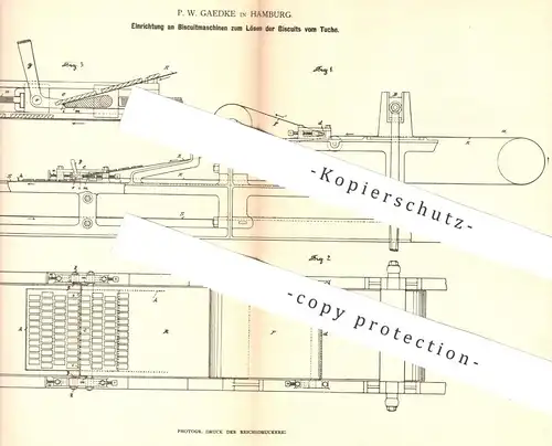 original Patent - P. W. Gaedke , Hamburg , 1884 , Bisquitmaschine | Bisquit , Keks , Kuchen | Bäcker , Bäckerei !!