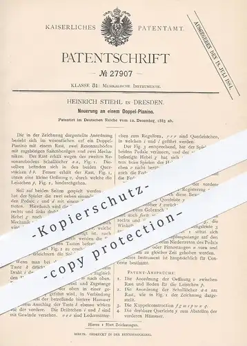 original Patent - Heinrich Stiehl , Dresden , 1883 , Doppel - Pianino | Piano , Klavier , Flügel , Musikinstrument !!