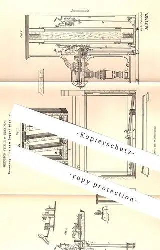 original Patent - Heinrich Stiehl , Dresden , 1883 , Doppel - Pianino | Piano , Klavier , Flügel , Musikinstrument !!