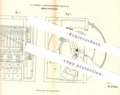 original Patent - P. J. Bagge , Christianssund Norwegen , 1884 , Additions - Rechner | Taschenrechner | Kasse , Addieren