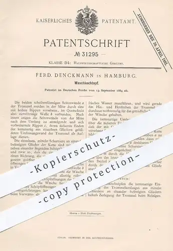 original Patent - Ferd. Denckmann , Hamburg , 1884 , Waschkochtopf | Kochtopf für Wäsche | Waschtrommel , Waschmaschine